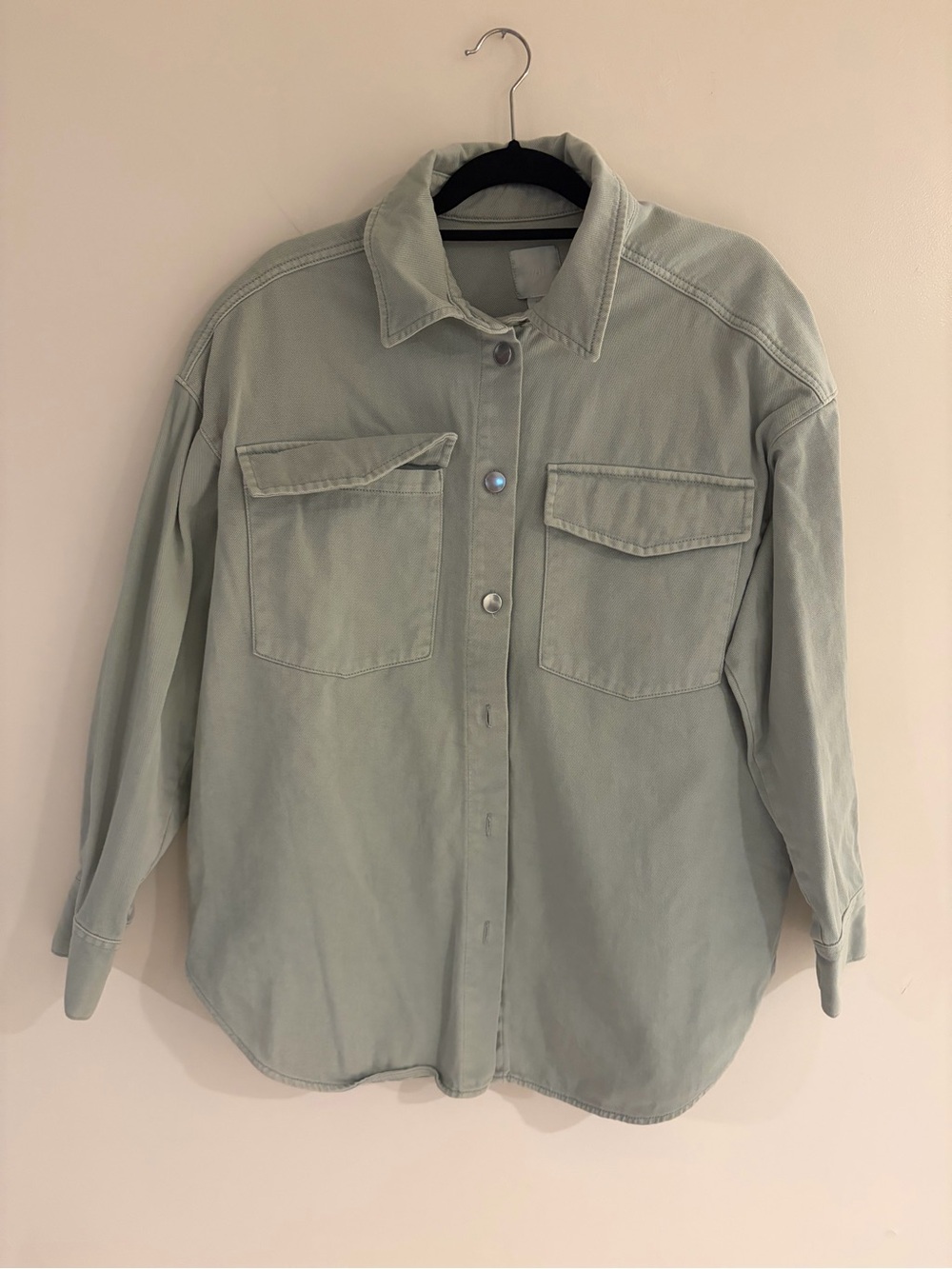 Women's Oversized Button-Up Shirt Jacket in Light Sage Green
